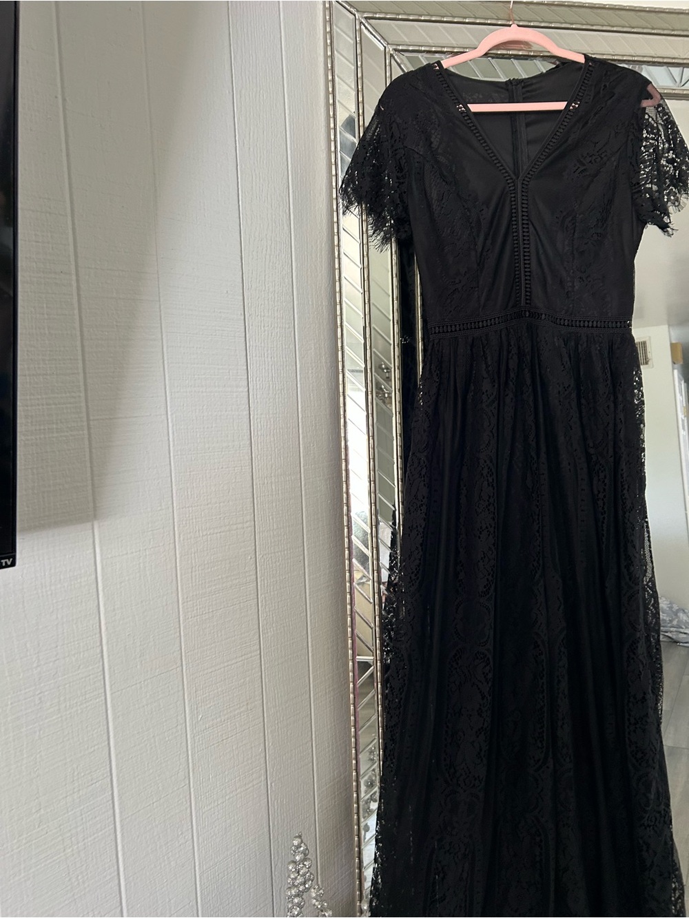 Black Lace V-Neck Maxi Dress by